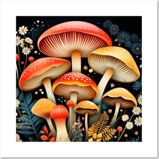 Woodland Forest Cottagecore Mushrooms Posters and Art
